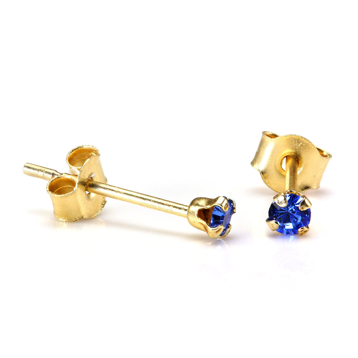 Boucles d'oreilles à tige en or 9 carats avec cristaux ronds de 2 mm - 7 couleurs