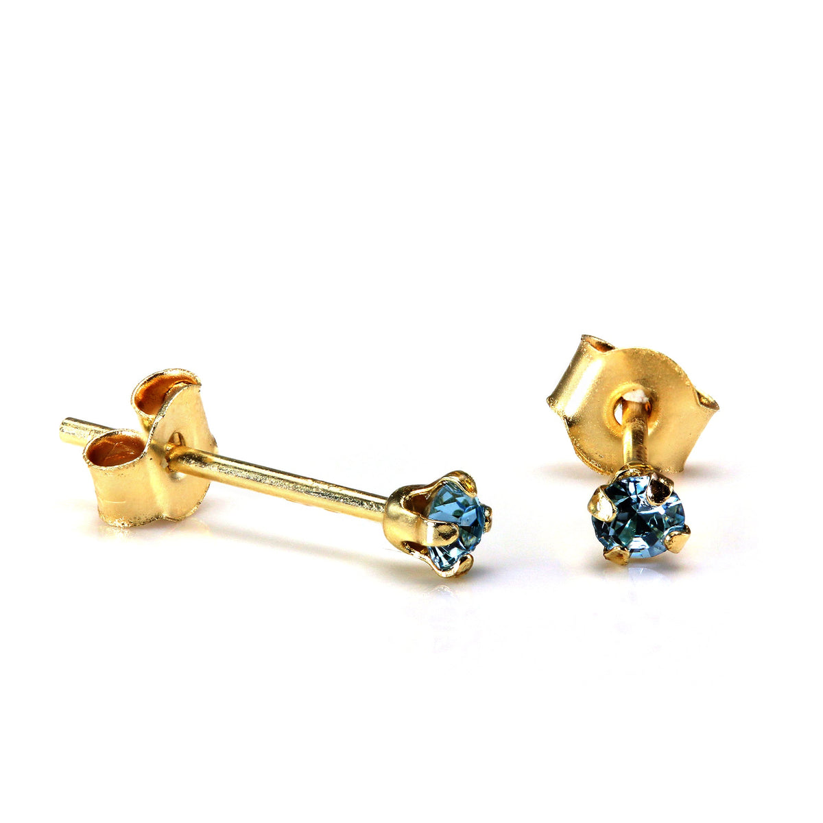 Boucles d'oreilles à tige en or 9 carats avec cristaux ronds de 2 mm - 7 couleurs