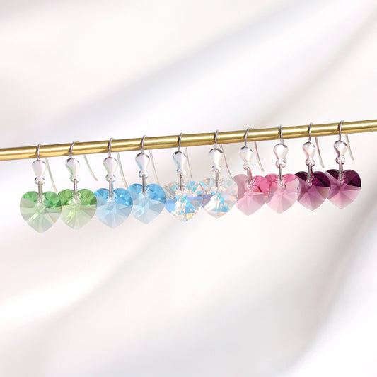 Boucles d'oreilles cœur en argent sterling et cristal CZ 10 mm - 5 couleurs