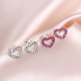 Boucles d'oreilles à tige en argent sterling et cristaux CZ en forme de cœur ouvert - 6 couleurs
