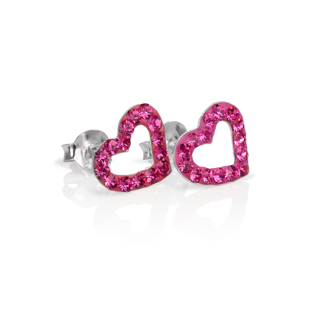Boucles d'oreilles à tige en argent sterling et cristaux CZ en forme de cœur ouvert - 6 couleurs