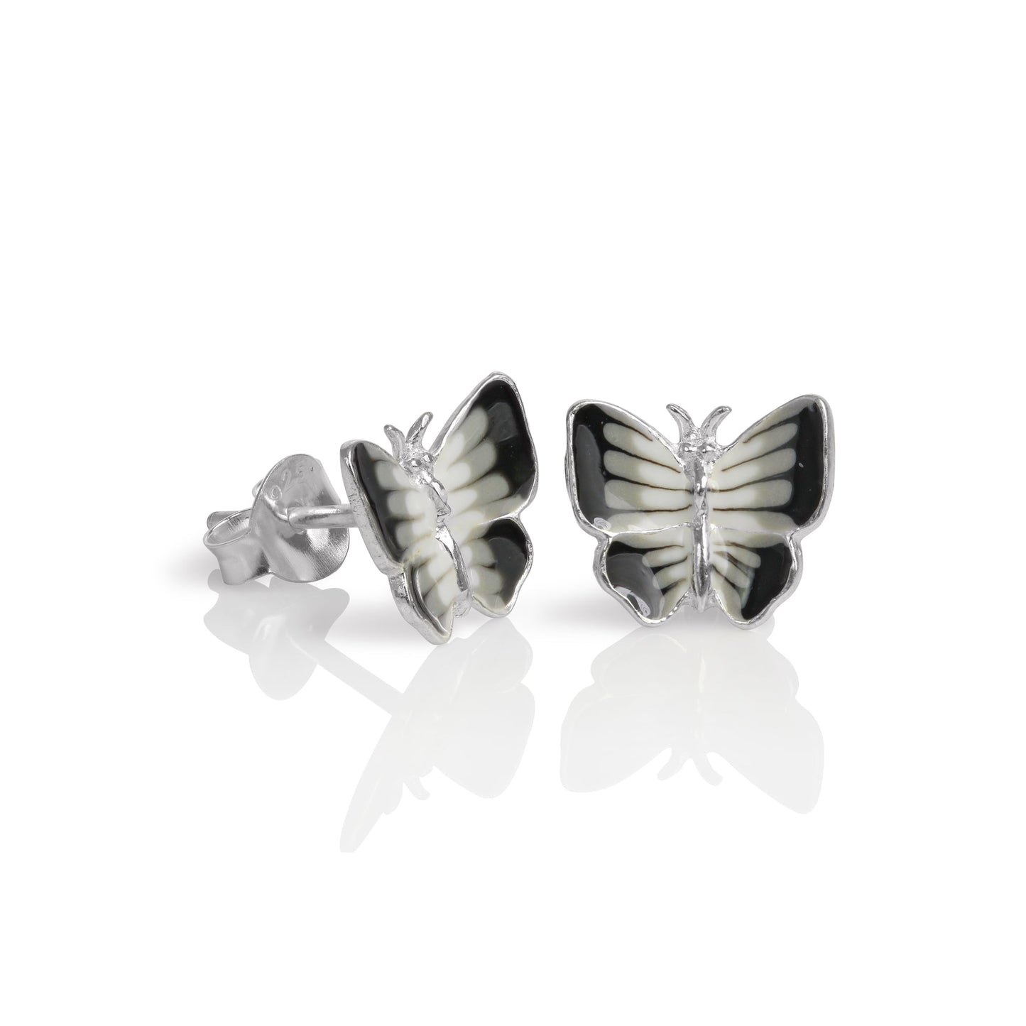 Boucles d'oreilles papillon plates en argent sterling et émail
