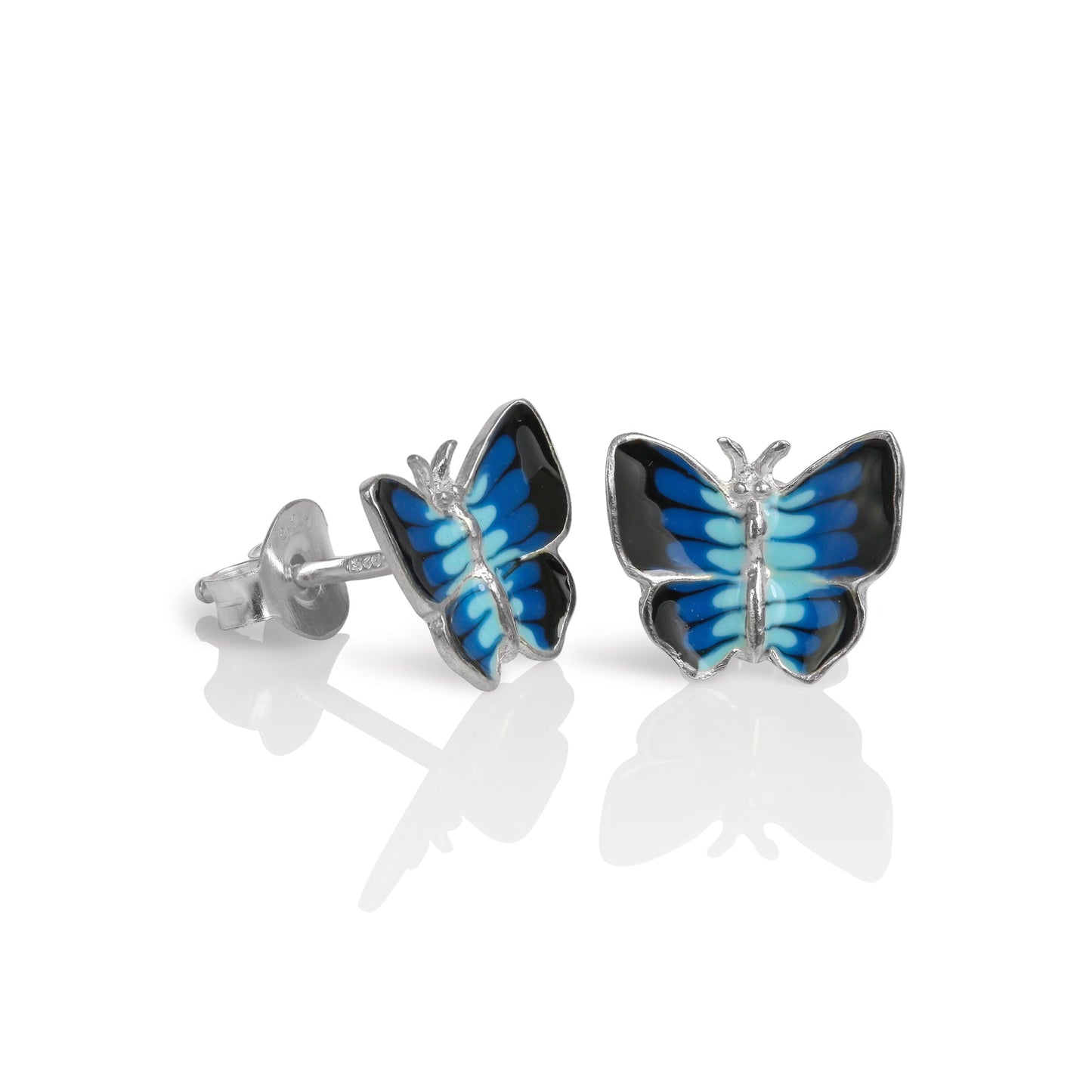 Boucles d'oreilles papillon plates en argent sterling et émail