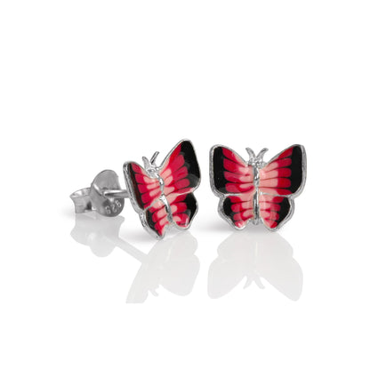 Boucles d'oreilles papillon plates en argent sterling et émail