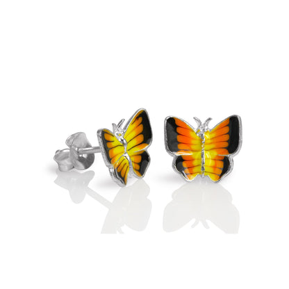 Boucles d'oreilles papillon plates en argent sterling et émail