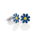 Boucles d'oreilles à tige en argent sterling et émail, motif fleur plate - Bleu