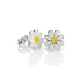 Boucles d'oreilles à tige en argent sterling et émail, motif fleur plate - Blanc