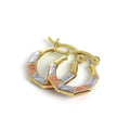 Boucles d'oreilles créoles en or jaune, blanc et rose 9 carats, 11 mm, avec cœurs et bisous