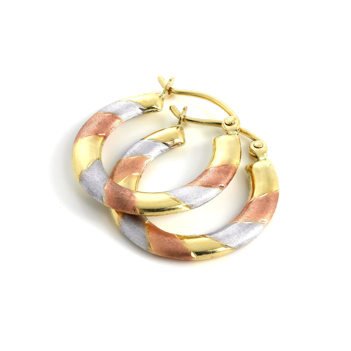 Boucles d'oreilles créoles torsadées en or jaune rose et blanc 9 carats de 18 mm