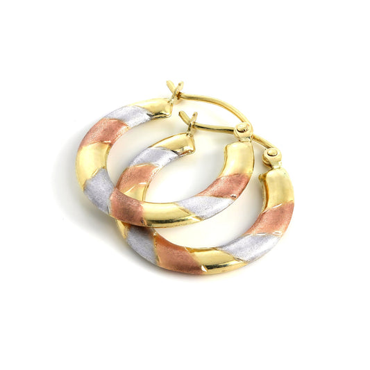 Boucles d'oreilles créoles torsadées en or jaune rose et blanc 9 carats de 18 mm