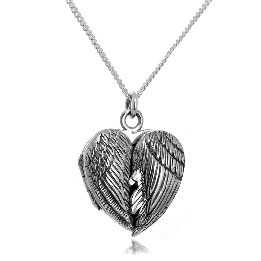 Collier médaillon ailé d'ange en argent sterling sur chaîne