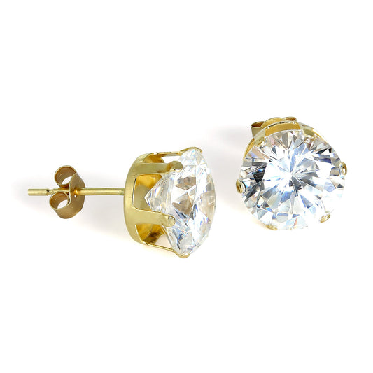 Boucles d'oreilles à tige en or 9 carats et cristal CZ rond transparent de 8 mm