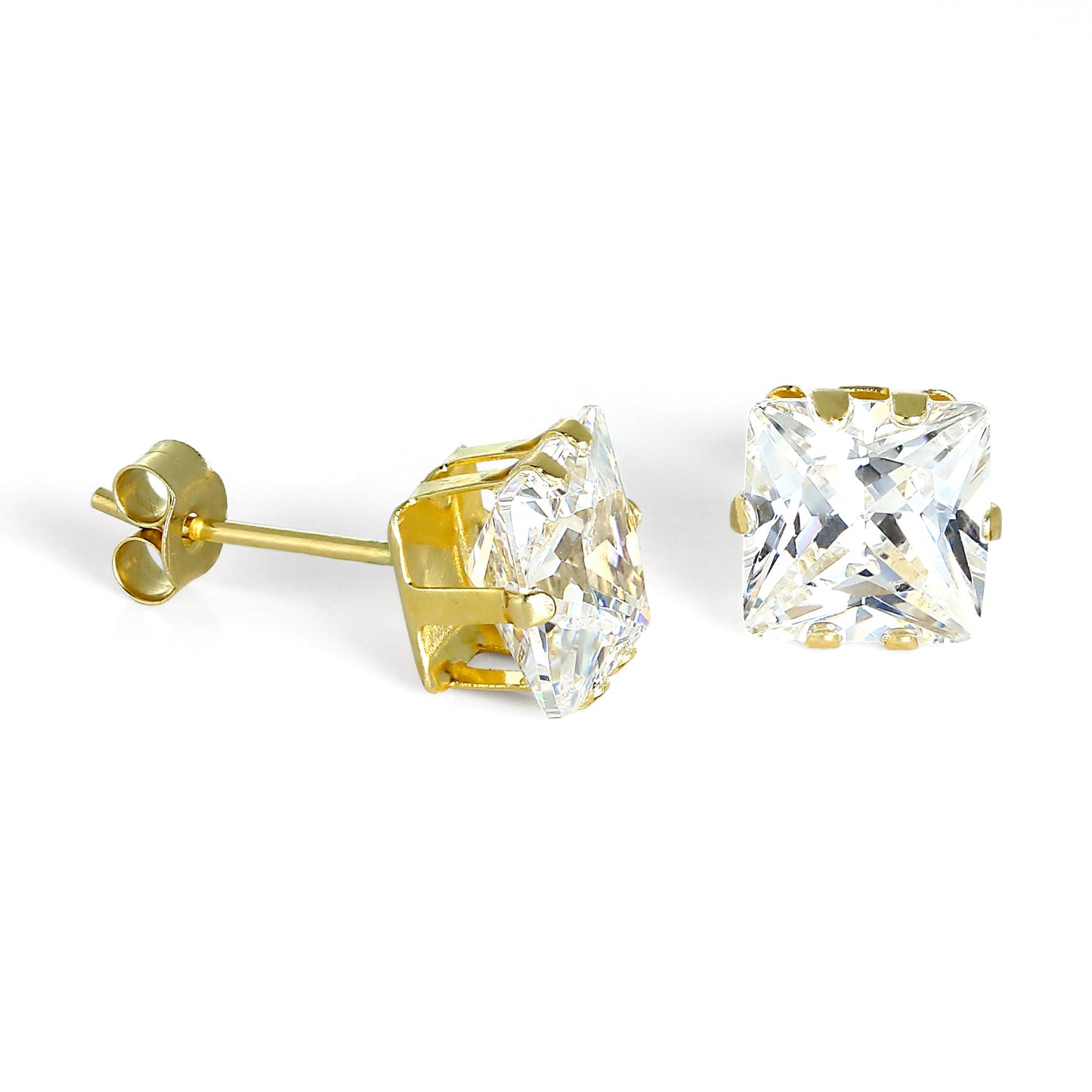 Boucles d'oreilles à tige en or 9 carats et cristal CZ transparent carré de 6 mm