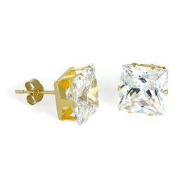 Boucles d'oreilles à tige en or 9 carats et cristal CZ carré de 8 mm