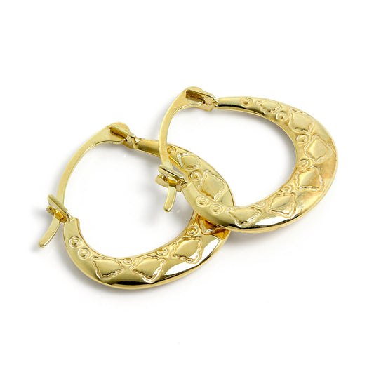 Petites boucles d'oreilles créoles à motifs en or 9 carats