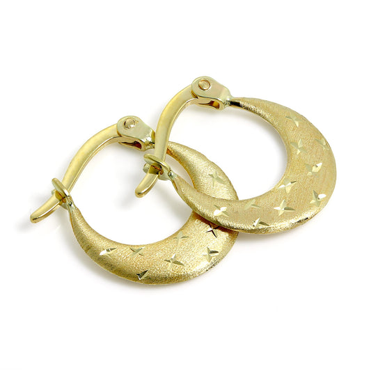 Petites boucles d'oreilles créoles en or brossé 9 carats taille diamant