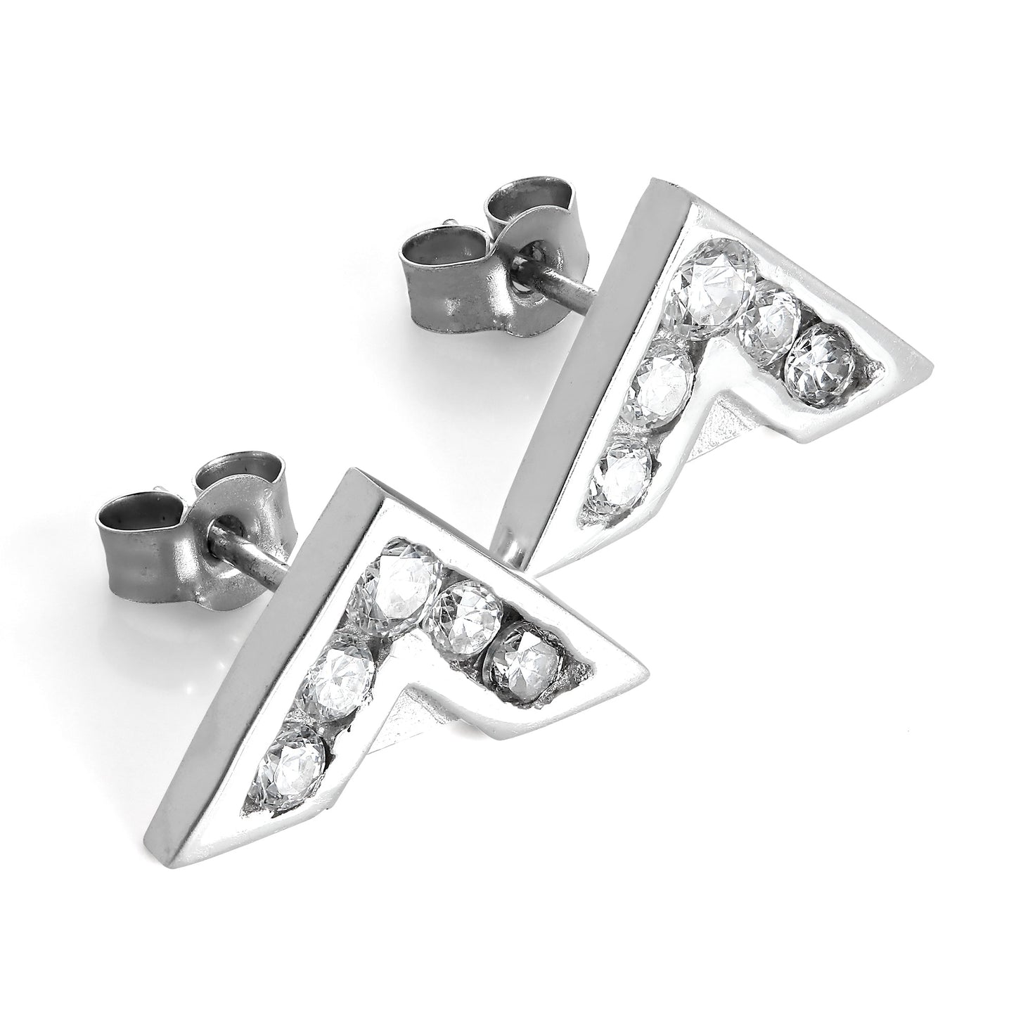 Boucles d'oreilles à tige en or blanc 9 carats et cristal CZ transparent en forme de V