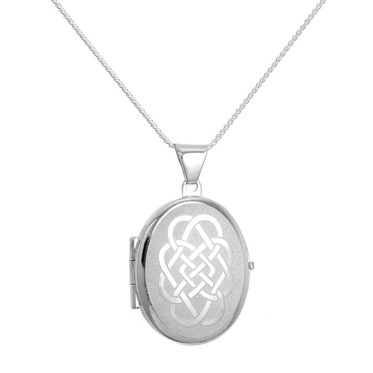 Médaillon ovale en argent sterling mat avec motif nœud celtique sur chaîne