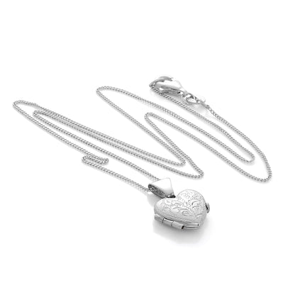 Petit médaillon en forme de cœur gravé en argent sterling sur chaîne