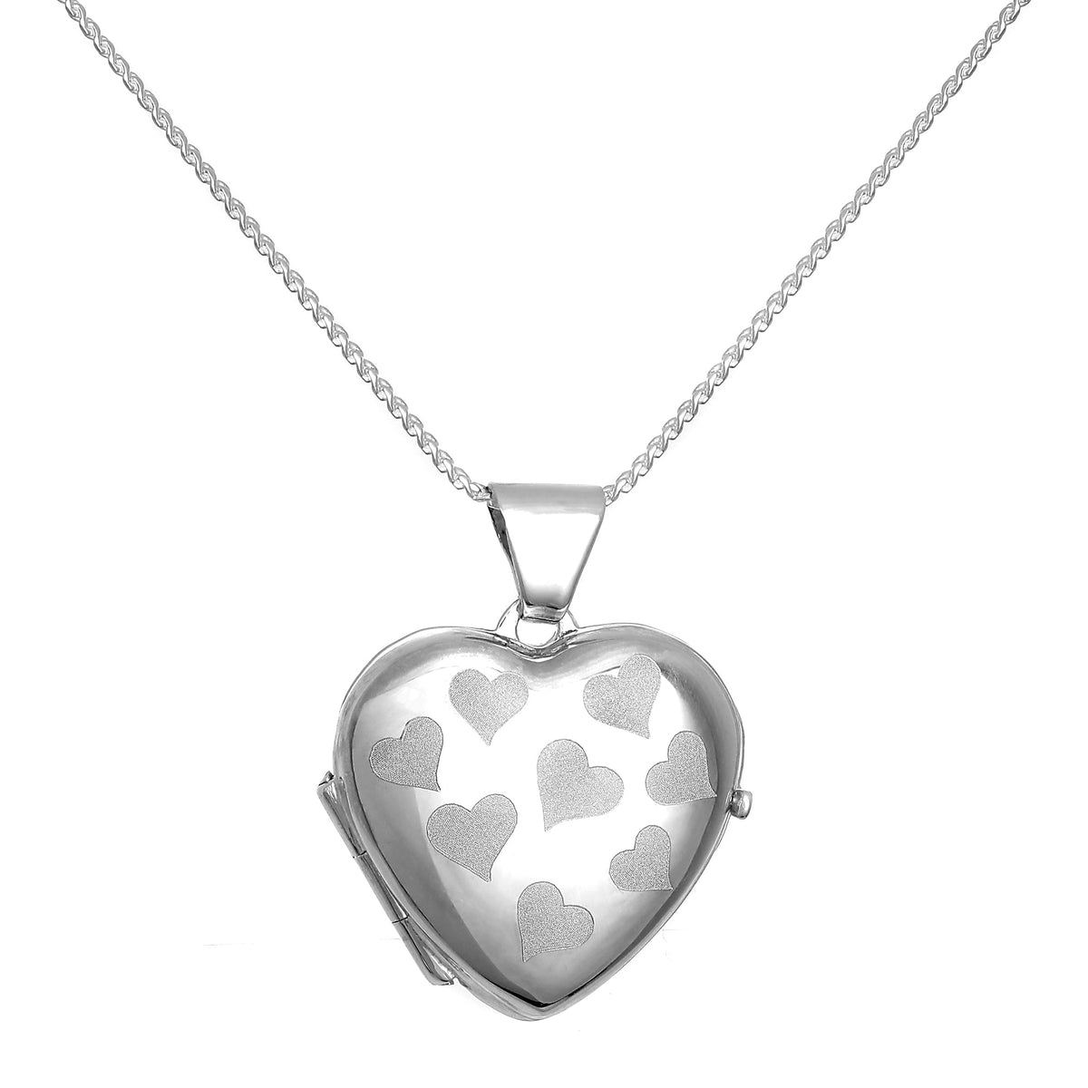 Médaillon en argent sterling avec cœurs mats sur chaîne