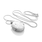 Médaillon familial ovale gravé en argent sterling avec 4 photos sur chaîne