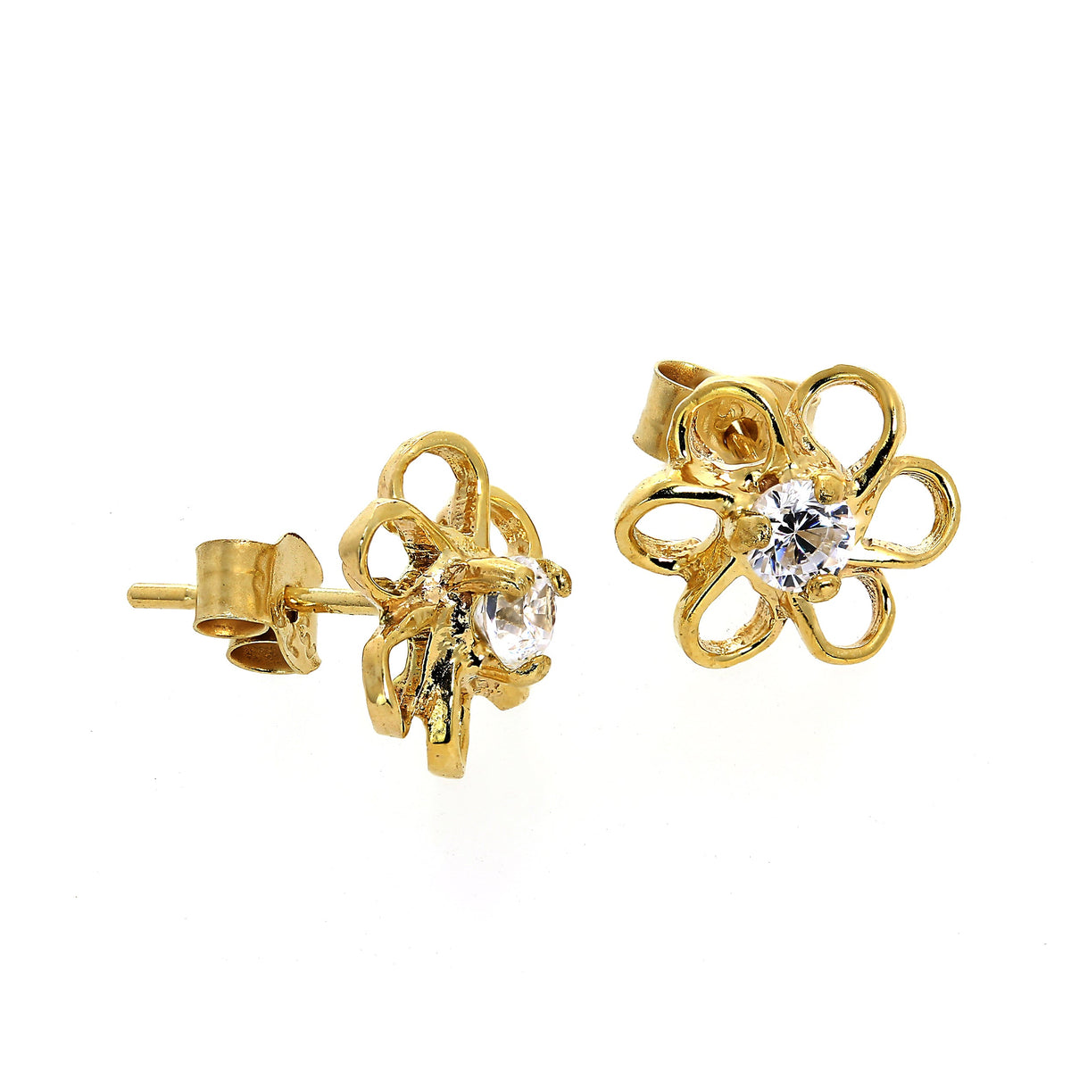 Boucles d'oreilles à tige en or 9 carats et cristal CZ en forme de fleur ouverte
