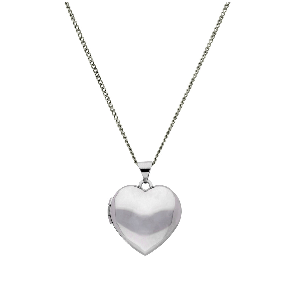 Médaillon en forme de cœur gravable en or blanc 9 carats sur chaîne de 40 à 45 cm