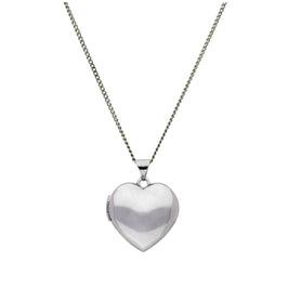Médaillon en forme de cœur gravable en or blanc 9 carats sur chaîne de 40 à 45 cm