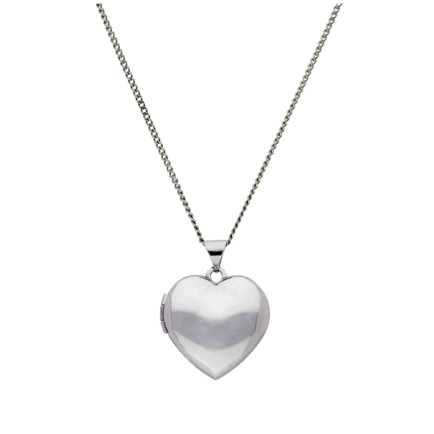 Médaillon en forme de cœur gravable en or blanc 9 carats sur chaîne de 40 à 45 cm