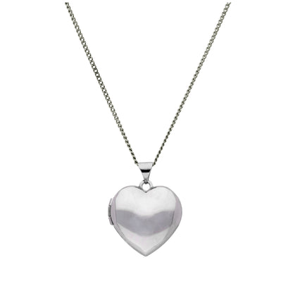 Médaillon en forme de cœur gravable en or blanc 9 carats sur chaîne de 40 à 45 cm