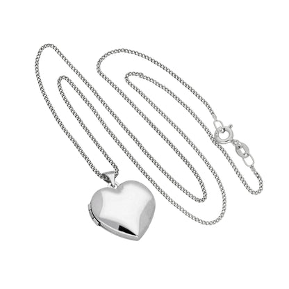 Médaillon en forme de cœur gravable en or blanc 9 carats sur chaîne de 40 à 45 cm
