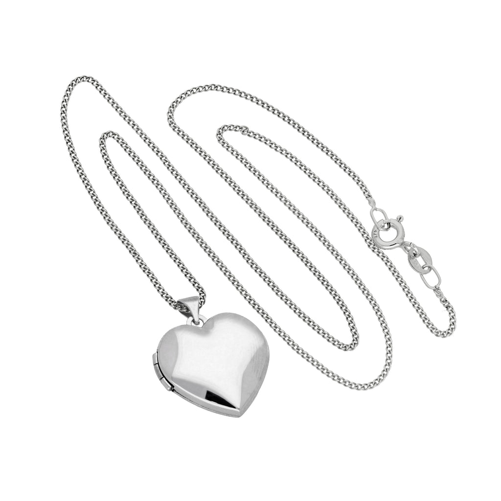 Médaillon en forme de cœur gravable en or blanc 9 carats sur chaîne de 40 à 45 cm
