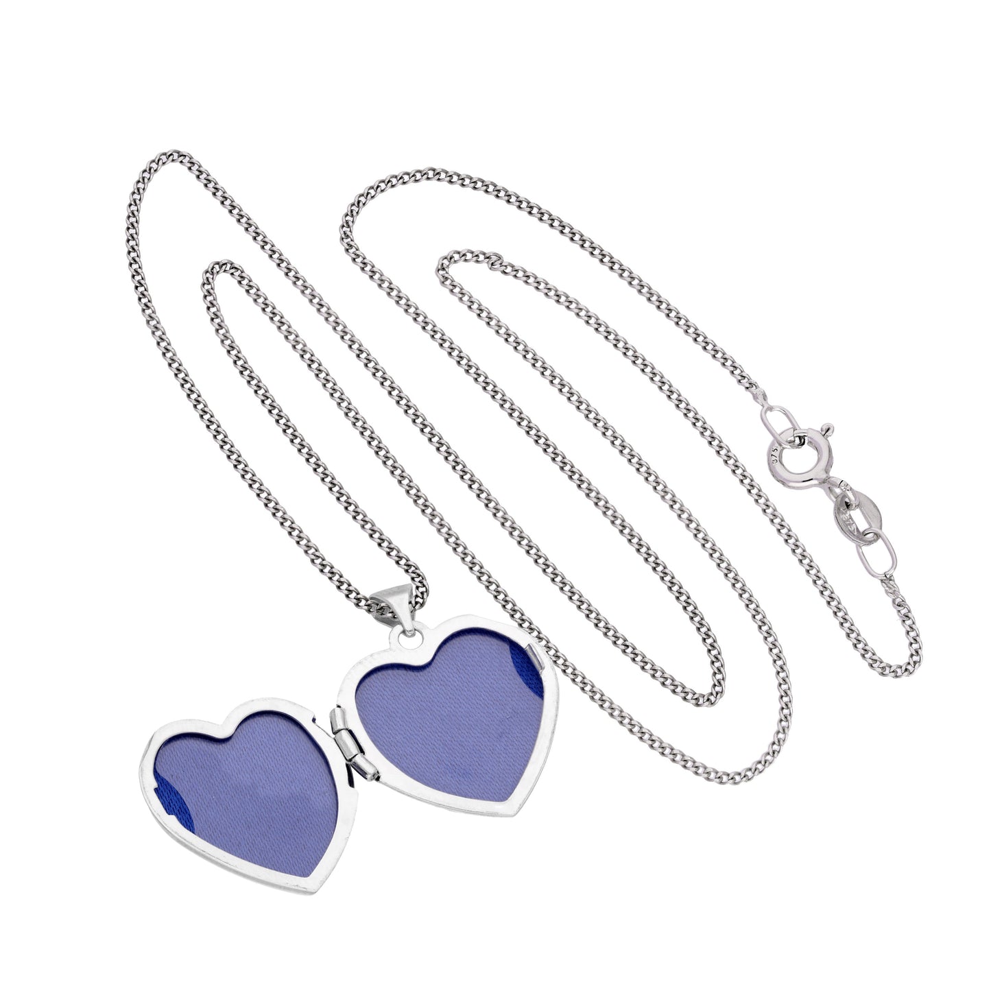 Médaillon en forme de cœur gravable en or blanc 9 carats sur chaîne de 40 à 45 cm