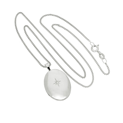 Médaillon ovale en or blanc 9 carats et diamants avec motif étoile brillante, 40 à 45 cm