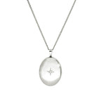 Médaillon ovale en or blanc 9 carats et diamants avec motif étoile brillante, 40 à 45 cm