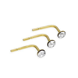 Lot de 3 piercings de nez en or 9 carats et cristal CZ transparent 23Ga