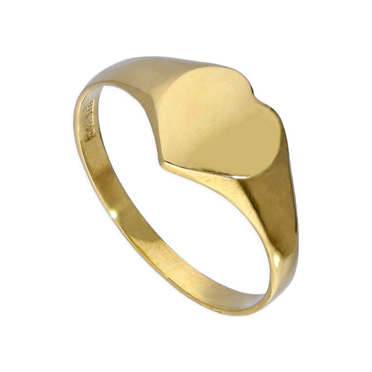 Chevalière en or 9 carats avec gravure en forme de cœur pour adolescent, tailles F à M