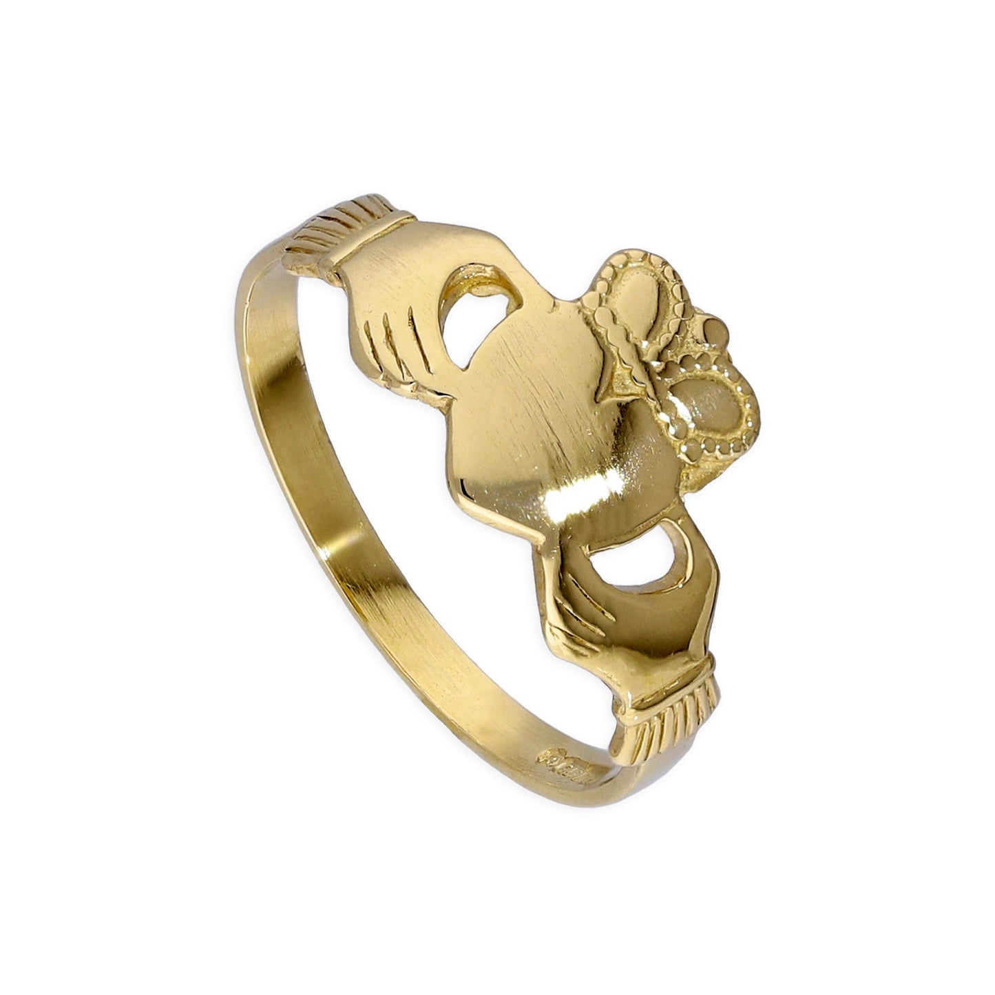 Bague Claddagh pour adolescent en or 9 carats, gravable, tailles F à M