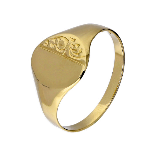 Chevalière ronde gravée en or 9 carats pour femme, tailles L à Q