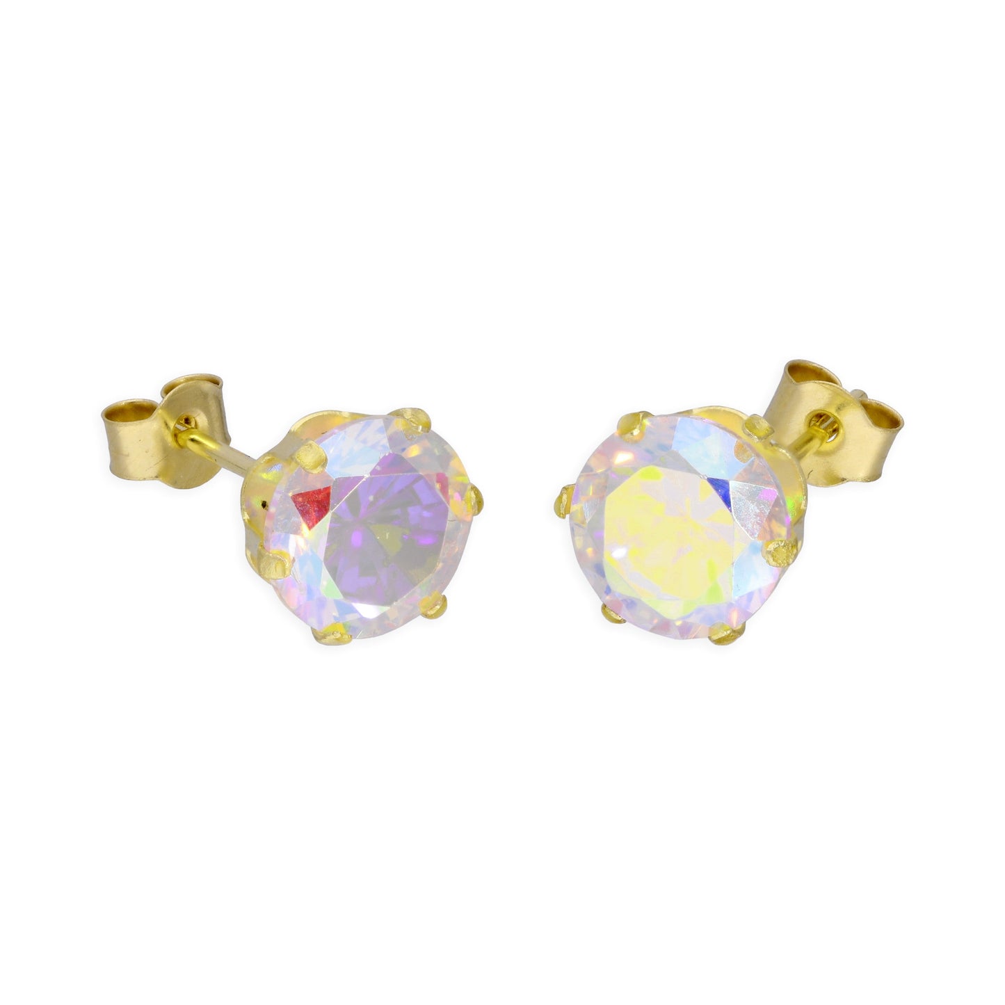 Boucles d'oreilles à tige en or jaune 9 carats et cristal CZ Aurora Borealis 4 mm - 6 mm