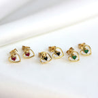 Boucles d'oreilles à tige en or 9 carats et pierres précieuses de 2 mm, cœur ouvert – Émeraude, saphir, rubis