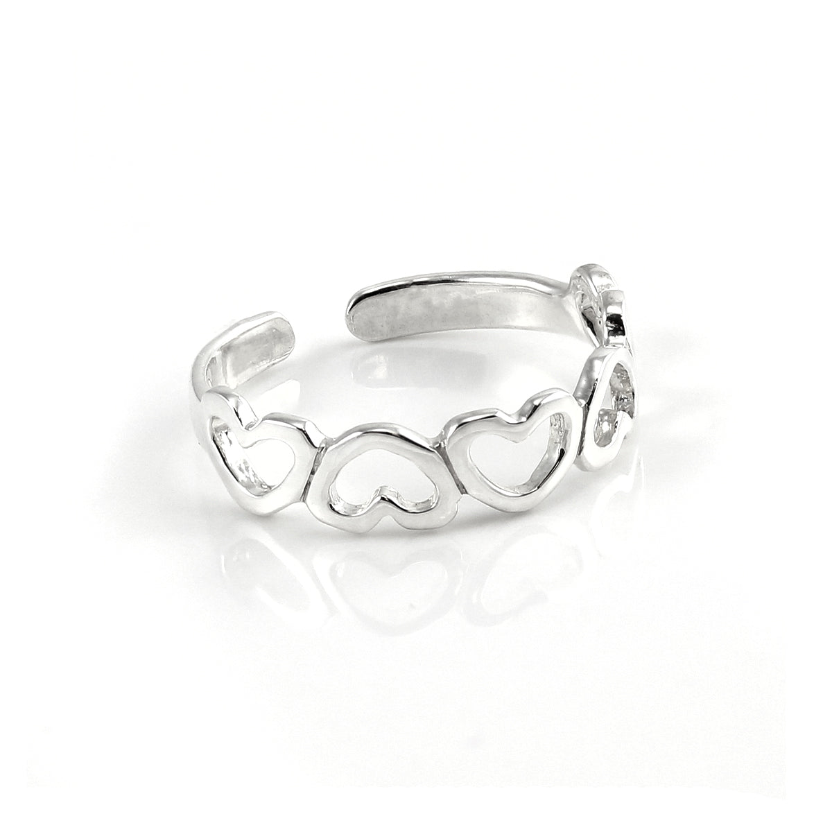 Bague d'orteil réglable en argent sterling de 4 mm avec cœurs inversés