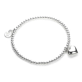 Bracelet extensible en argent sterling avec breloque en forme de cœur et perles