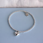 Bracelet extensible en argent sterling avec breloque en forme de cœur et perles