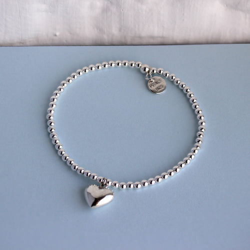 Bracelet extensible en argent sterling avec breloque en forme de cœur et perles