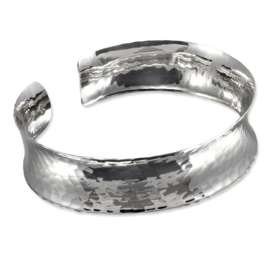 Bracelet manchette concave large en argent sterling avec finition martelée