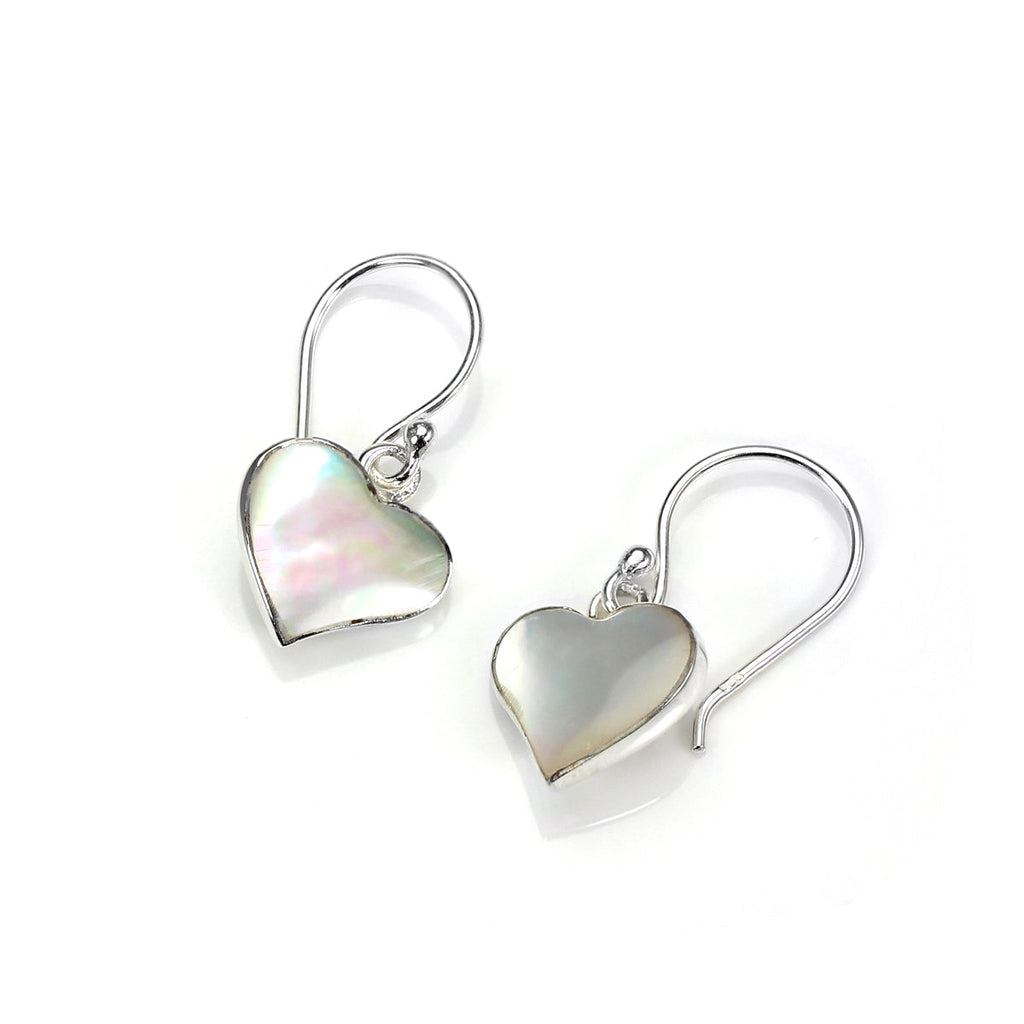 Boucles d'oreilles pendantes en forme de cœur plat en argent sterling et nacre