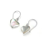 Boucles d'oreilles pendantes en forme de cœur plat en argent sterling et nacre