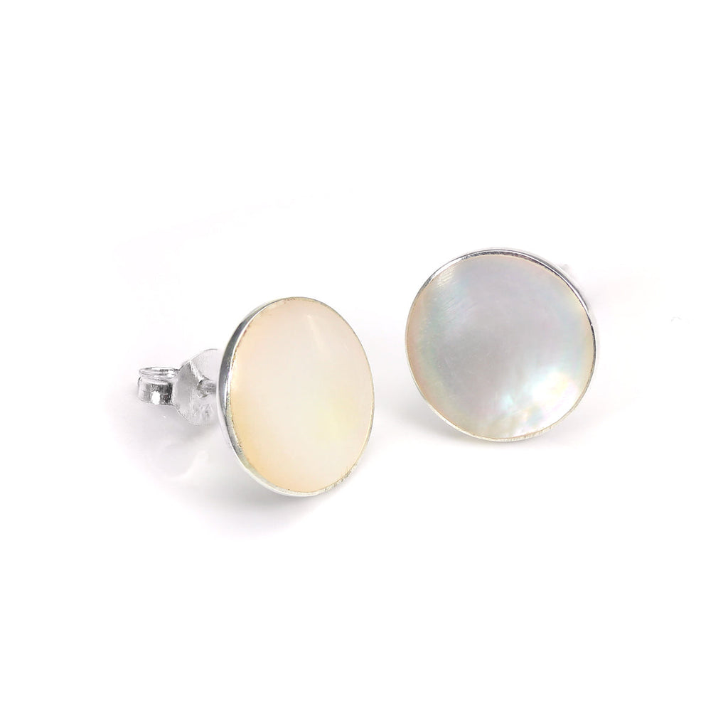 Boucles d'oreilles rondes en argent sterling et nacre de 10 mm