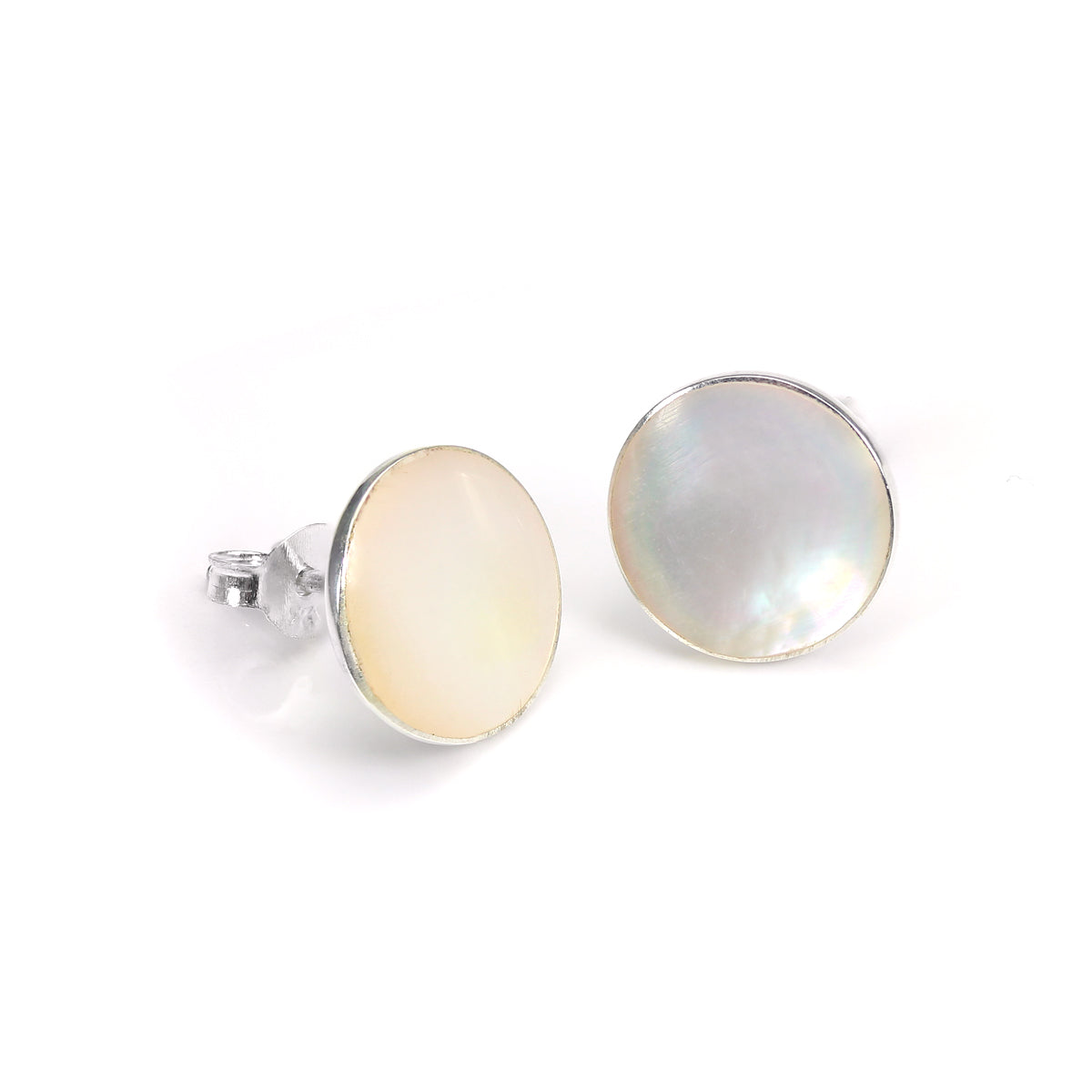 Boucles d'oreilles rondes en argent sterling et nacre de 10 mm
